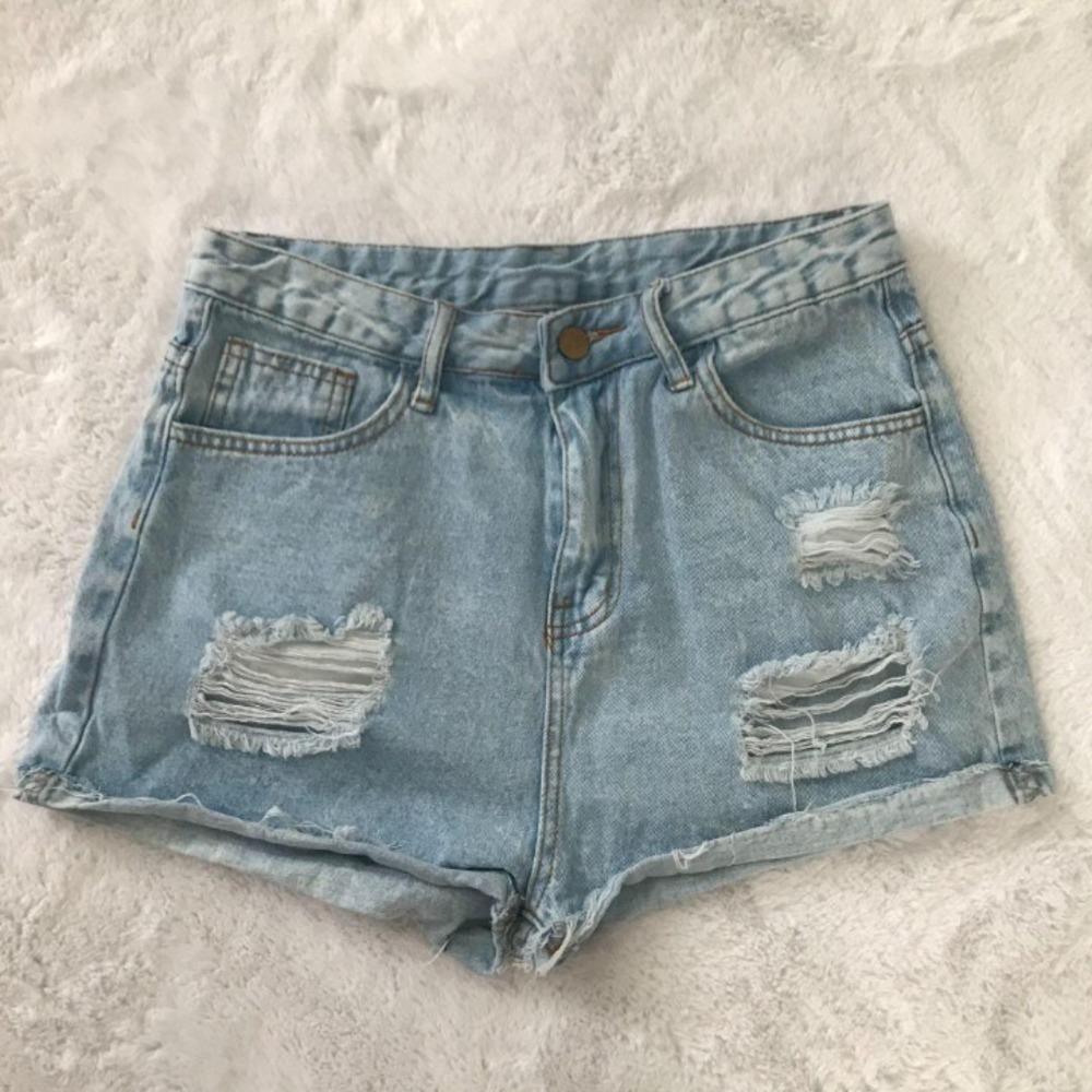 High Waist Distressed Jean Shorty Shorts Size Small Light Wash